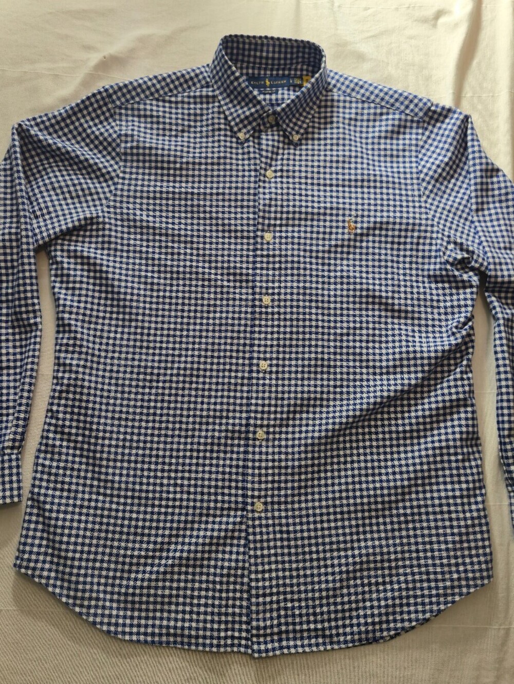 Ralph Lauren Classic Fit Blue and White Gingham Button-Down Shirt Large
